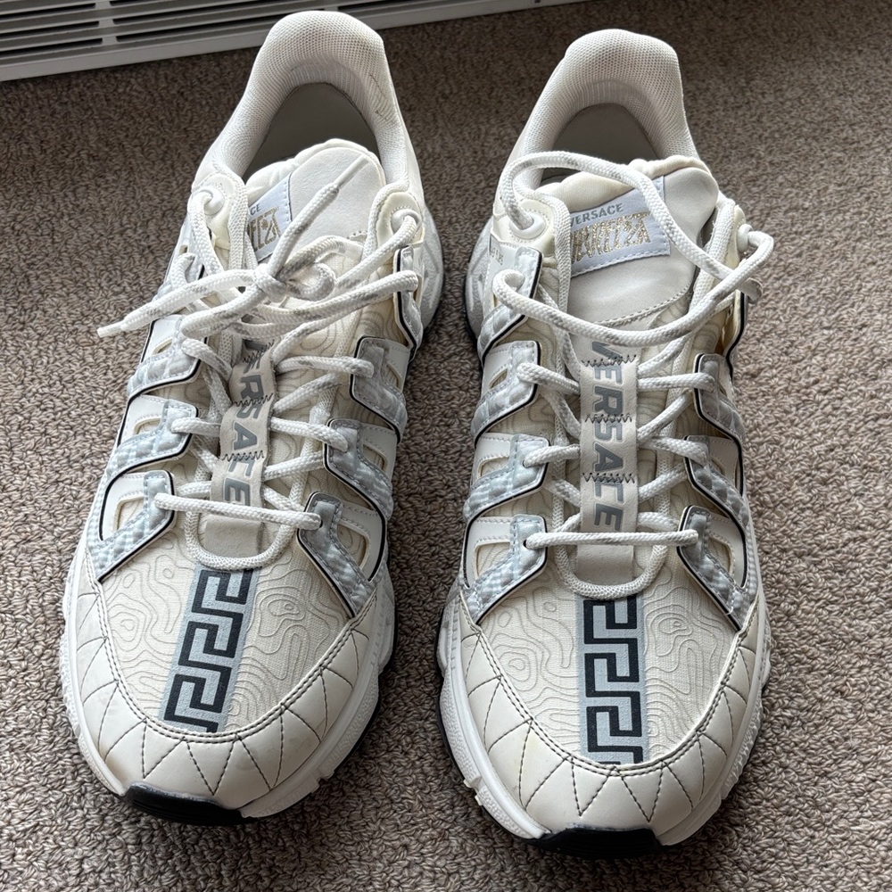 Versace Cream Sneakers with Greek Key Pattern